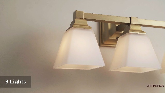 Image of Mencino 20 inch Warm Brass and Opal Glass Modern Bath Wall 3-Light Fixture | Mount Gold Metal Hardwired Wide Vanity Etched White Shades for Bathroom Over Mirror House Home Room Decor
