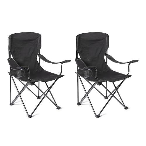 Amazon Basics Sedia da Campeggio Pieghevole con Portabicchieri - Sedia Outdoor con Telaio in Acciaio, Resistente all'Acqua, con Borsa per il Trasporto - 50,8x 71,1 x 91,4cm - Nero - Set da 2