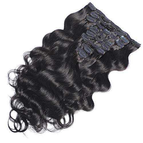 Body Wave Clip In Human Hair Extensions 100% Unprocessed Brazilian Virgin Hair Double Weft Long 8 Pieces/Lot 125G With 16 Clips,Natural Black Body Wave Clip In Remy Human Hair Extensions For Women (16", Body Wave) #TOP1