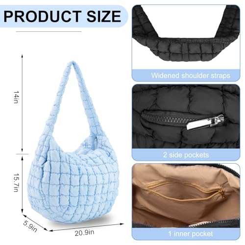 Image of Puffer Tote Bag For Women Quilted Crossbody, Lightweight Puffy Purse Large Hobo Puff Shoulder Handbags