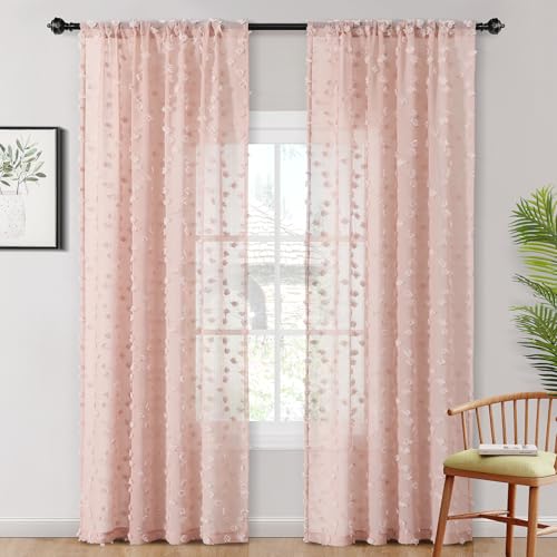 MYSKY HOME Pom Pom Pink Sheer Curtains for Bedroom Girls...