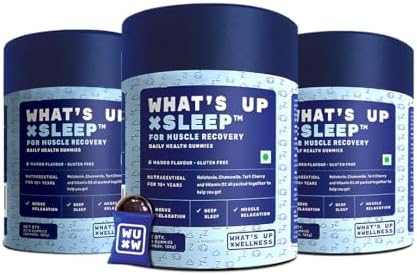 What's Up Wellness Melatonin 5 mg Sleep Gummies | Tart Cherry and Chamomile Extracts for Muscle Recovery & Nerve Relaxation | Helps You Sleep Soundly | Wake Up Fresh & Energetic | 90 Melatonin Gummies