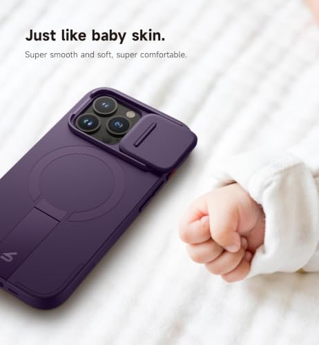 Image of SURITCH for iPhone 15 Pro Case with Magnetic Camera Slide Cover and Adjustable Kickstand, Compatible with MagSafe, Shockproof Bumper Case Slim Protective Cover 6.1 Inch, Dark Purple