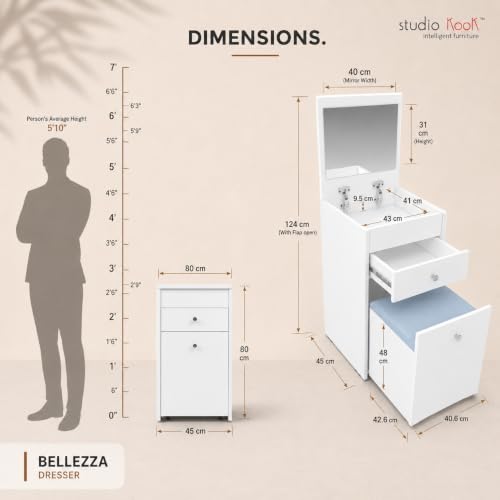 Image of Studio Kook Beleza Dressing Table with Mirror & Seat, Moonshine White