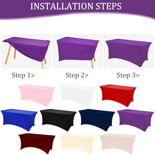 Image of 3 Pack 6FT Spandex Table Covers Washable Wrinkle Resistant Fitted Rectangle Tablecloth for Folding Table Wedding Party Birthday Banquet Bar Events(Purple)