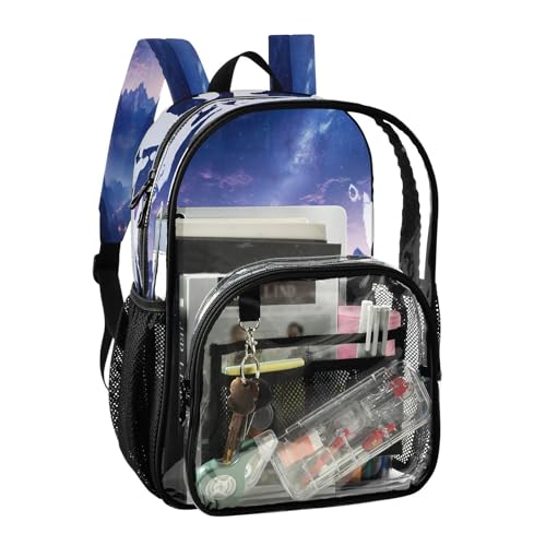 Space Mountains Clear Backpack - Stadium Approved Large 15.7-inch Waterproof Transparent Bag for Sports, Concerts, Work, Travel#3602
