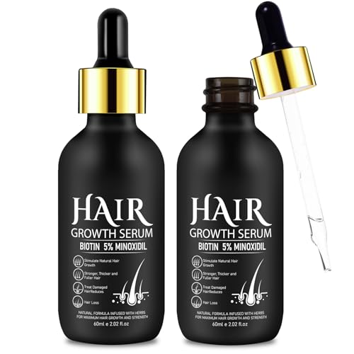 5% Minoxidil Hair Growth Serum, Hair Growth for Men and Women, Hair Regrowth Serum For Stronger Thicker Longer Hair Help, Natural Facial Hair Treatment for Grooming Thickening, 4.04 Oz