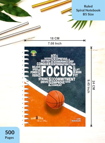 Image of amblitz Spiral Notebook | 18 X 24 CM | B5 Size | School /College Students's Choice for Note Making | 70 GSM Thick White Paper | Diary Size | Personal & Office Use | (500 Pages, RULED Notebook)