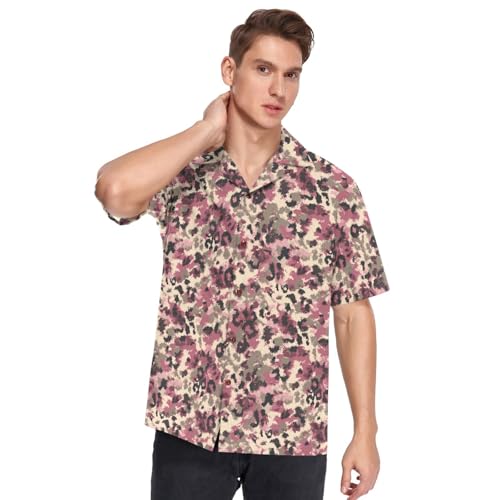 Hawaiian Shirt Leopard Camouflage Brown Pinks for Men Short Sleeve Button Down Casual Shirts4