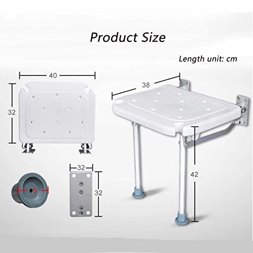 Silla de ducha para ancianos, taburete de baño plegable antideslizante, banco de ducha plegable montado en la pared con marco de patas de apoyo para mayor seguridad y estabilidad