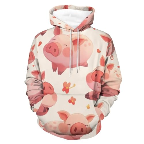 Sweat à capuche cochon dessin animé et fleur imprimé pull unisexe taille S
