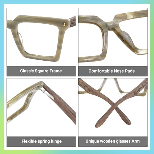 Image of Zeelool Vintage Square Wood Arm Eyeglasses Frame for Men with Non-prescription Clear Lens ZJGX320783-02 Grey