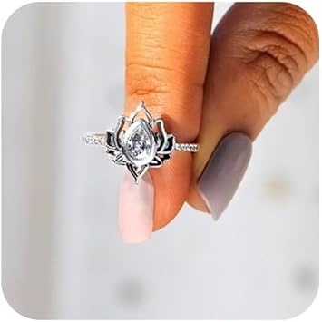 S925 Silver Lotus Ring - Exquisite Zircon Lotus Ring for Women, High-Polish Anti-Tarnish Design, Inspired by The Resilience of The Lotus
