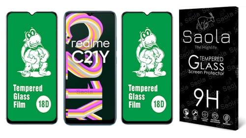 Image of Saola 18D Tempered Glass With Inbuilt AirBag Borders For Realme C21y (Pack Of 2) with Free Installation Kit. Full screen Coverage - 6.5 inch