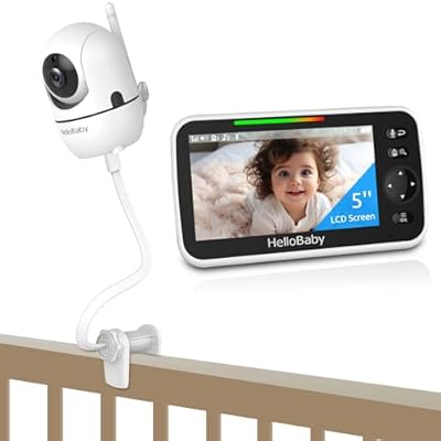 HelloBaby Baby Monitor No WiFi With Crib Clip, 5 IPS Screen And 30-Hour Battery Life, Baby Monitor With Camera And Audio, Flexible Clamp Mount With Long Gooseneck Arm By Hello Baby