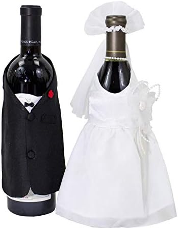 stylesilove Handmade Wedding Decorations Bride and Groom Design Wine Bottle Covers 2 pcs Set image 4