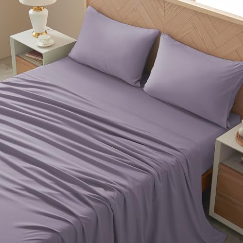 Image of Cal King 4 Piece Sheet Set - Comfy Breathable & Cooling Bed Sheets Set, Soft and Wrinkle Free, Deep Pockets, Easy & Secure Fit, Hotel Luxury Bedding - Oeko-Tex - Lavender