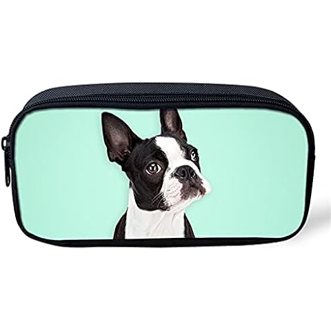 Poceacles Funny Boston Terrier Print Pencil Case, Portable Zip Pen Bag, Women's Girls Makeup Pouch, Large Capacity Pen Pouch Coin Purse for Kids Students Cover