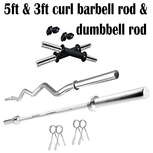 Image of HASHTAG FITNESS 50 kg PVC Plates with 5ft and 3ft Barbell Rod with 14 inch Dumbbell Rod Pair, a Perfect Combo for Men and Women, Home Gym equipments