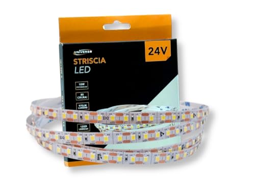 GASIASHOP SRL UNIVERSO STRISCIA LED FLESSIBILE DC 24V 100W SMD 2835 MONOCOLORE 120 LED/M - BOBINA DA 10 METRI TAGLIO OGNI 1CM (Bianco Caldo)