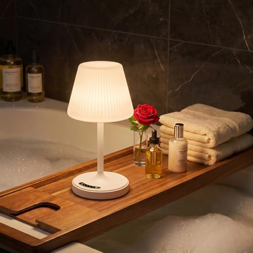 Image of Waterproof Shower Lamp Outdoor Cordless Table Lamp, 3 Color Dimmable -White | touch dimmable, weighted base, bathroom shower light, patio dinner, RV camping, charge your phones, memory night light