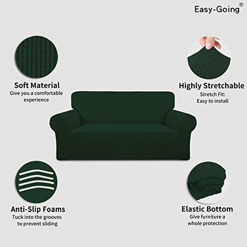 Image of Easy-Going Stretch Oversized Loveseat Slipcover 1-Piece Sofa Cover Furniture Protector Couch Soft with Elastic Bottom for Kids Polyester Spandex Jacquard Fabric Small Checks Dark Green