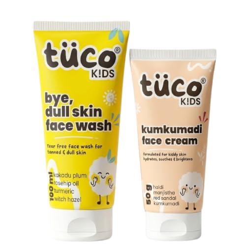 Image of Tuco Kids Kumkumadi Glow Kit | Dull Skin Face Wash & Kumkumadi Face Cream | Brightens, Fights Tan & Dull Spots | Paraben & SLS Free | Safe for Baby-50gm Pack of 2