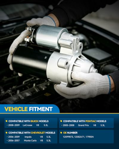 Image of PHILTOP Starter Replacement for Chevrolet,2006-2009 Impala 5.3L,2006-2007 Monte Carlo,for Pontiac,2005-2008 Grand Prix 5.3L,for Buick,1.6 KW OE# 17985N,12599873 | 2006-2007 Monte Carlo,for Pontiac ,2005-2008 Grand Prix 5.3L,for Buick ,1.6 KW OE# 17985N,12599873