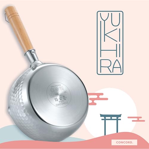 Image of (1 PC) - CONCORD 1.9l Stainless Steel Yukihira Pan. Traditional Japanese Saucepan with Wood Handle. Great for Ramen, Tempura, Milk, etc.