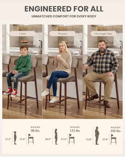 Image of Bar Stools Set of 3, 25.6″ Counter Height Bar Stools with Wood Legs, Upholstered Modern Kitchen Barstools for Kitchen Island Dining Room Bar, Camel