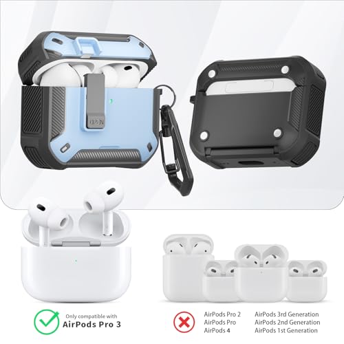 Image of for AirPods Pro 3 Case with Magnetic Lock and Phone Stand, Compatible with Magsafe Charging,with Carabiner&Cleaner kit for Apple iPod Pro 3rd Generation Cover(2025) Men Women (Light Blue)