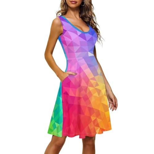 Image of TOADDITDO Women's Sleeveless O Neck Beach A-Line Party Coctail Tank Dresses Flared Sundress