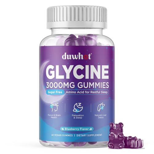 duwhot Glycine Gummies 3g(3000 mg) Glycine Supplements for Sleep Detox Relax Nerve Support Blueberry Flavor Sugar-Free Vegan Non-GMO Gluten-Free 60 Ct.