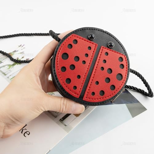 AUEAR, Cute Ladybug Purse Mini Pu Leather Cross Body Bag Wallet Pouch for Women and Female, Black Red3