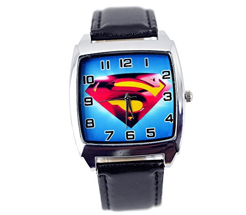 TAPORT® Superman Montre à quartz Heroes Noir Bracelet en cuir véritable
