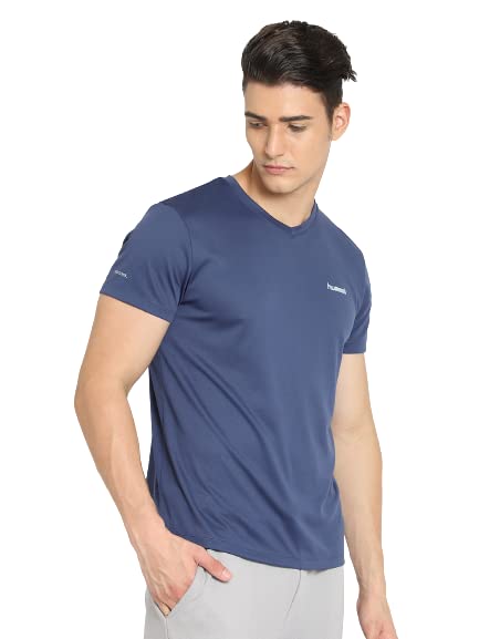 Image of hummel Amero V Neck Half Sleeve Solid Regular fit Polyester T-Shirt for Men Comfortable Breathable Fabric Stretchable for Everyday Use Ideal for Yoga Training Gym Running or Performance
