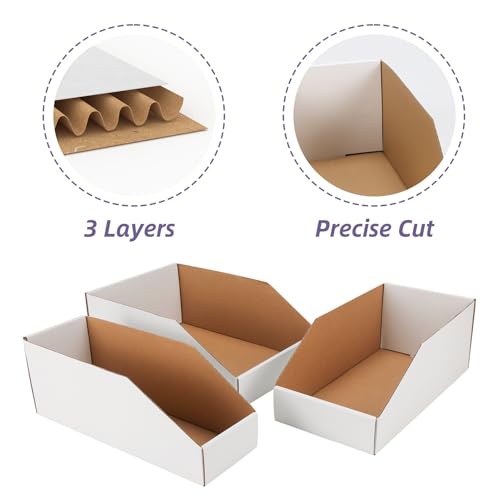 Image of EXYGLO Cardboard Storage Bins Assorted Sizes, 35 Mixed Pack Cardboard Boxes,18 Pack 12x4x4.5, 12 Pack 12x6x4.5, 5 Pack 12x8x4.5 Corrugated Organizer Bins for Pantry, Shelves, Garage, Office, Shop