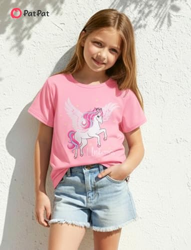 Image of PATPAT Girls Crewneck Short Sleeve Graphic Tees Animal Print Shirts Cute Summer Outfits 5-12 Years