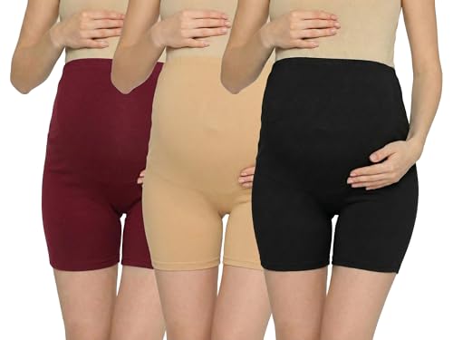 Image of Women's High Waist & Mid-Thigh Cotton Lycra Maternity Shorts|Pregnancy Panty|Maternity Panties Over The Belly for The Pre & Post Pregnancy