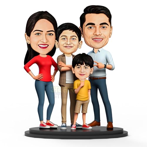 Wood Avataar Studio Personalized Gift Character Caricature Rectangular Photo Frame Tabletop Unique Design Customized Gift (Family of Four - 2) Multicolor 19.1 x 18.3 cm