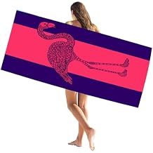 Flamingo Print Beach Towels Microfiber Quick Dry Travel Towel Tropical Sand Free Pool Blanket for Women, Ladies, Girls, Stripes Purple Red Flamingo