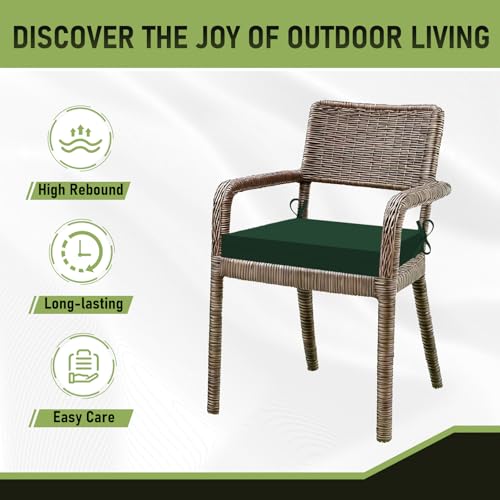 Image of Basic Beyond Outdoor Chair Cushions Set of 6, Square Corner Outdoor Cushions for Patio Furniture, Water Resistant Patio Chair Cushions with 2 Ties, 18.5x16x3, Forest Green