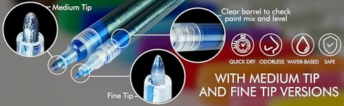 14 Pack Neon UV Fluorescent Acrylic Paint Pens, Double Pack of Both Extra Fine and Medium Tip Paint Markers, for Rock Painting, Mug, Ceramic, Glass, and More, Water Based Non-Toxic and No Odor