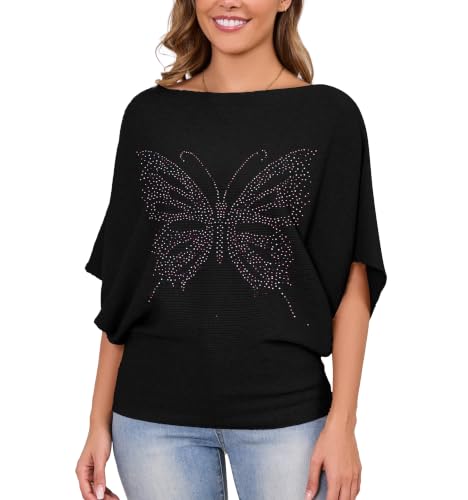 Image of MAKARTHY Womens Batwing Sleeves Knitted Dolman Pullovers Boat Neck Tops Sweatershirts