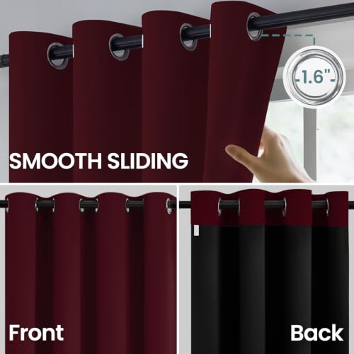 Image of COSVIYA 100% Burgundy Blackout Curtains for Kids Room 63 Inches Length