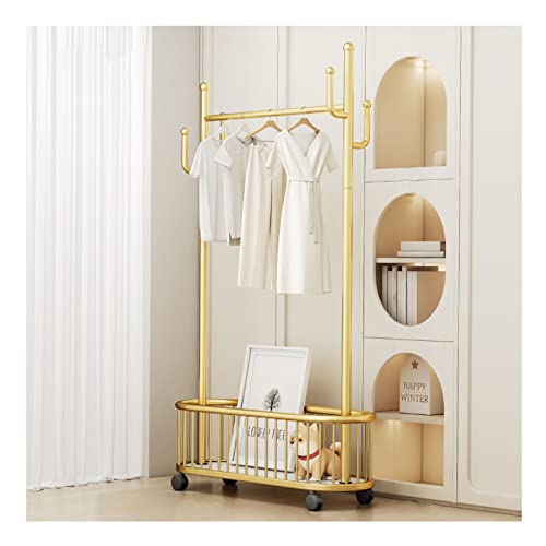 PAHION Árbol Hall con ganchos Rieles individuales ordenados Metal pesado deber prenda Rack Perchero Independiente Carrito de Ropa Móvil Con cesta de almacenamiento inferior Para dormitorio