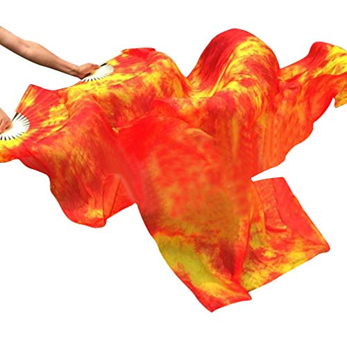 KIKIGOAL 1 Pair(Left+Right) Women Real Silk Belly Dance Fan Veil, Length 180cm Width 90cm