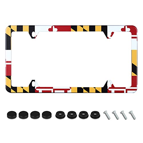 Maryland Flag License Plate Frame State Flags License Plate Holder Stainless Steel Auto Parts Decoration with Screws for Men Women License Plate 4 Holes 1pcs