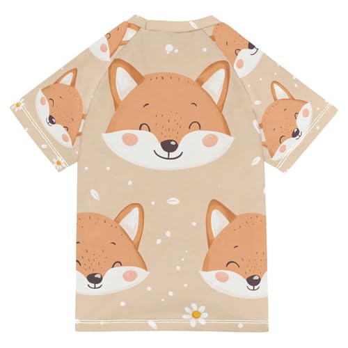 Boys Swing Shirts Fox Daisy Cartoon Flower Rashguard Short Sleeve Kids T-Shirts Sun UPF 50+2