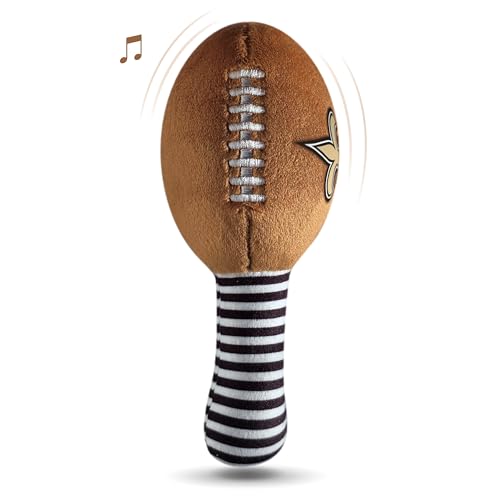 Image of New Orleans Saints Plush Football Rattle by Smilo - Officially Licensed NFL Baby Rattle Toy - Soft Baby Rattle with Bell - for Babies and Toddlers from 3 Months